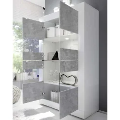 Wohnen Wohnwände<Wohnwand in Beton Optik & Weiß HG - Narandu (dreiteilig)