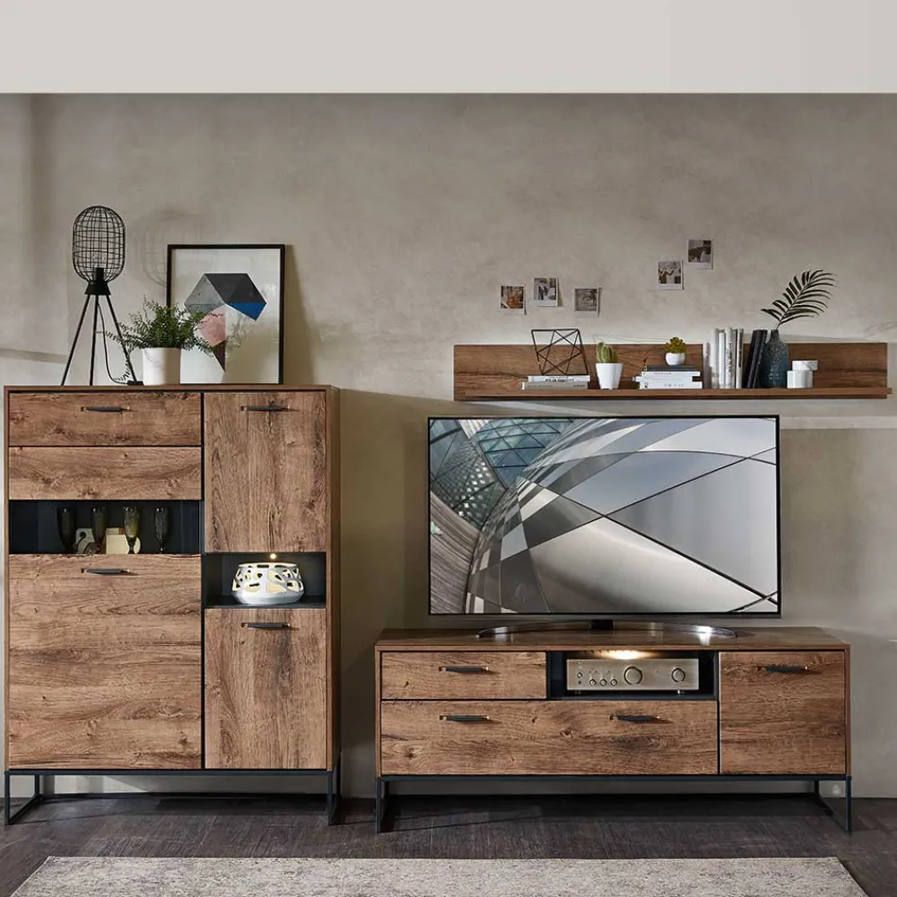 Wohnen Wohnwände<Wohnwand Möbel im Industrial Style - Xindus (dreiteilig)