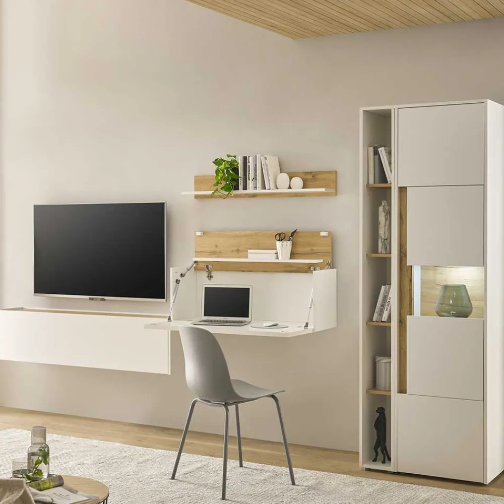 Wohnen Wohnwände<Wohnwand mit Arbeitsplatz modern - Nonessia (fünfteilig)