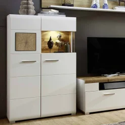 Wohnen Highboards<Wohnwand Vitrine in Weiß Eiche - Lisepio