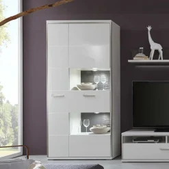 Wohnen Vitrinen<Wohnwand Vitrine Tacroma in Hochglanz Weiß
