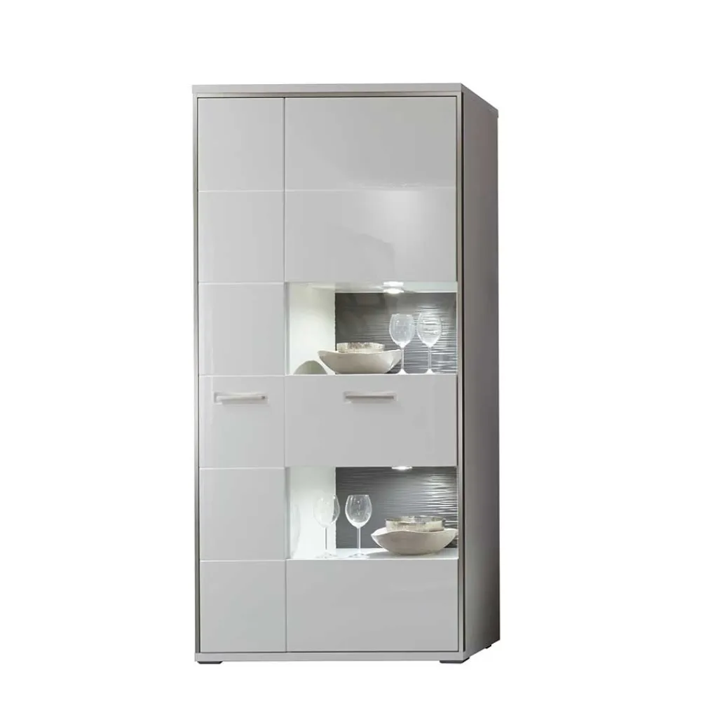 Wohnen Vitrinen<Wohnwand Vitrine Tacroma in Hochglanz Weiß