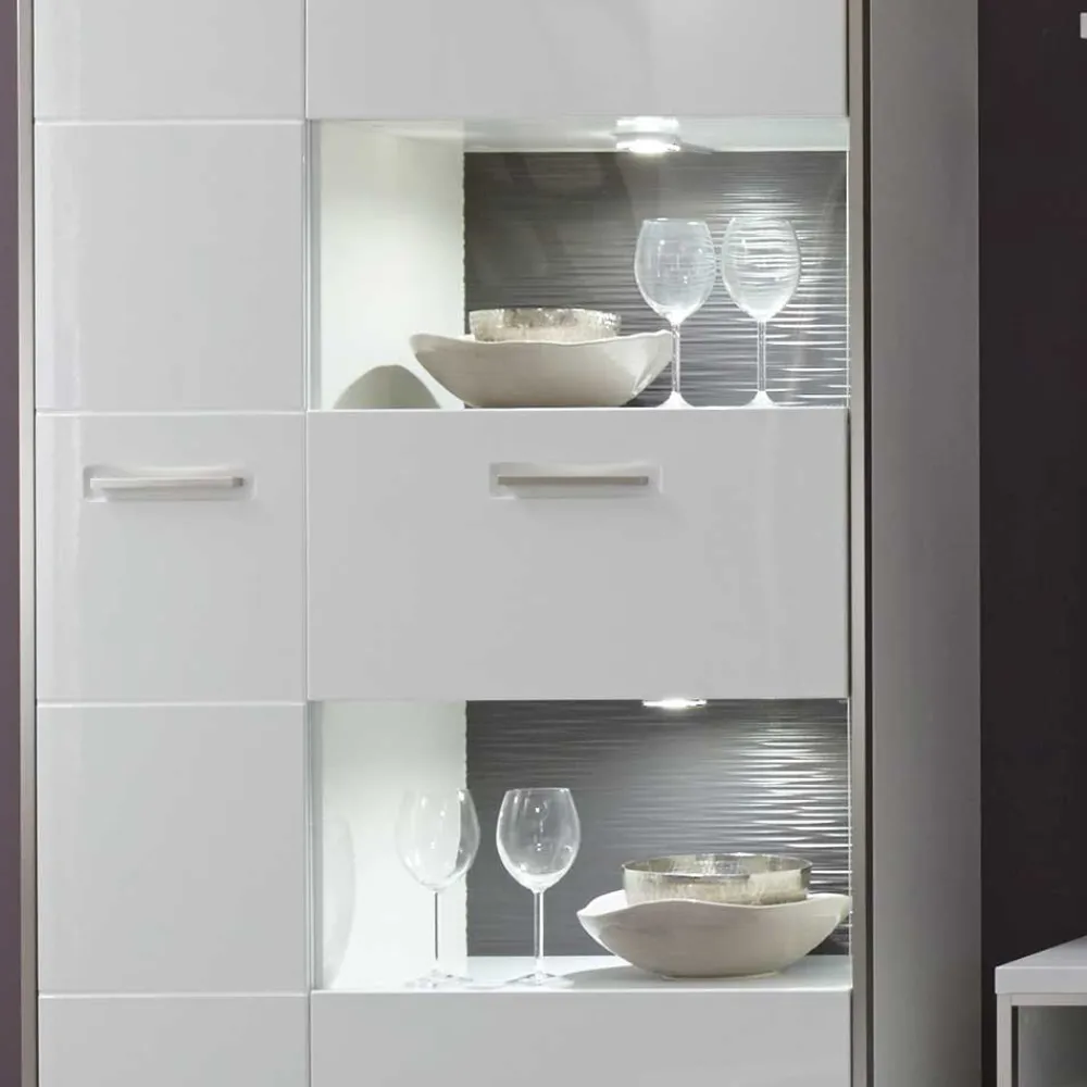 Wohnen Vitrinen<Wohnwand Vitrine Tacroma in Hochglanz Weiß