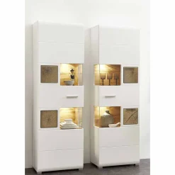Wohnen Vitrinen<Wohnwand Vitrinenschrank in Weiß Eiche - Lisepio