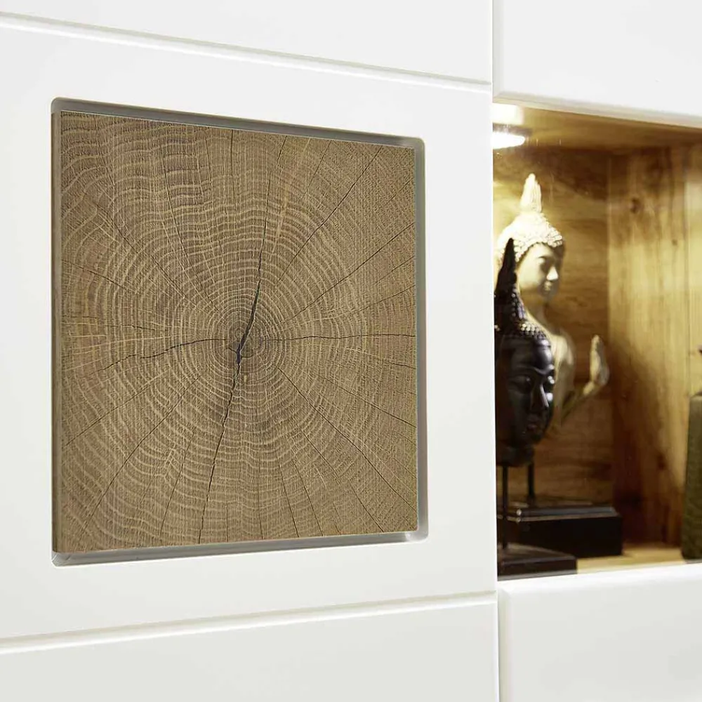 Wohnen Vitrinen<Wohnwand Vitrinenschrank in Weiß Eiche - Lisepio