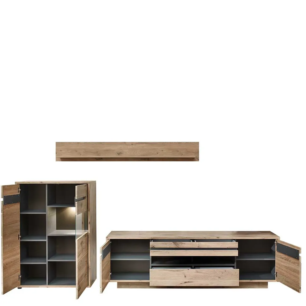 Wohnen Wohnwände<Wohnzimmer Anbauwand Holz Look - Zelio (dreiteilig)