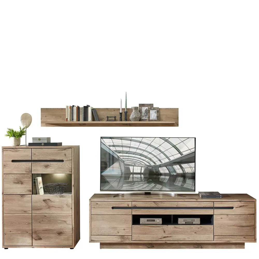 Wohnen Wohnwände<Wohnzimmer Anbauwand Holz Look - Zelio (dreiteilig)