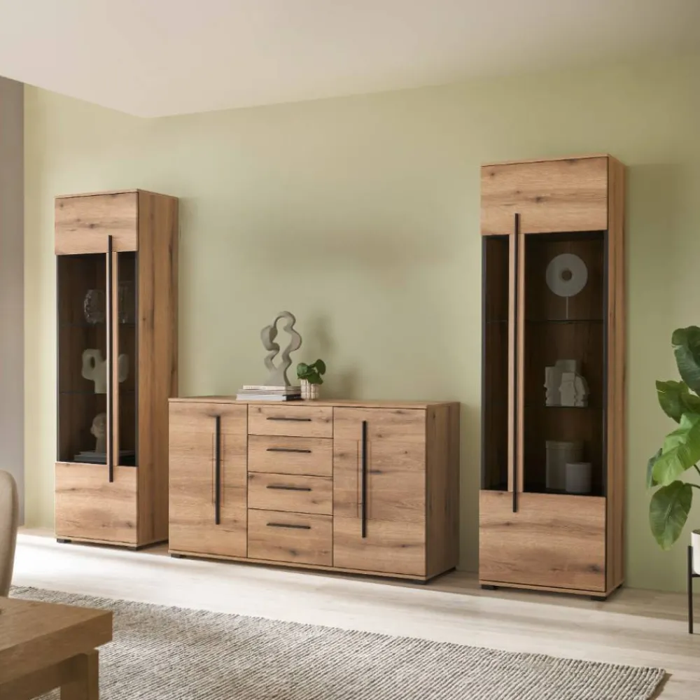 Wohnen Wohnwände<Wohnzimmer Anbauwand in Eiche - Brocus (dreiteilig)