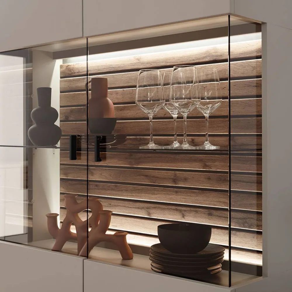 Wohnen Wohnwände<Wohnzimmer Anbauwand in Grau - Teorina (dreiteilig)