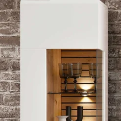 Wohnen Wohnwände<Wohnzimmer Anbauwand in Weiß mit Wildeiche - Niam (dreiteilig)