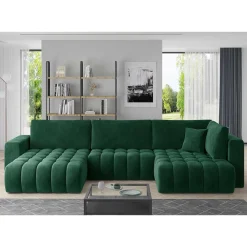Wohnen Sofas<Wohnzimmer Bettcouch in Dunkelgrün - U-Form - Domago
