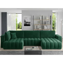 Wohnen Sofas<Wohnzimmer Bettcouch in Dunkelgrün - U-Form - Domago