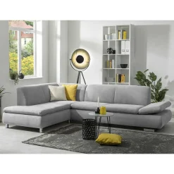 Wohnen Sofas<Wohnzimmer Eckcouch in Hellgrau mit Chrom - Oraina