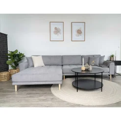 Wohnen Sofas<Wohnzimmer Ecksofa in Hellgrau mit Buche - Lelyo