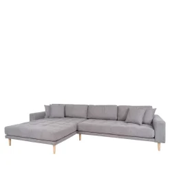 Wohnen Sofas<Wohnzimmer Ecksofa in Hellgrau mit Buche - Lelyo