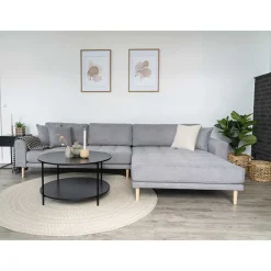 Wohnen Sofas<Wohnzimmer Ecksofa in Hellgrau mit Buche - Lelyo