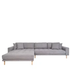 Wohnen Sofas<Wohnzimmer Ecksofa in Hellgrau mit Buche - Lelyo