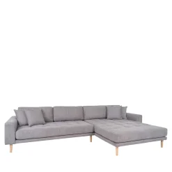 Wohnen Sofas<Wohnzimmer Ecksofa in Hellgrau mit Buche - Lelyo