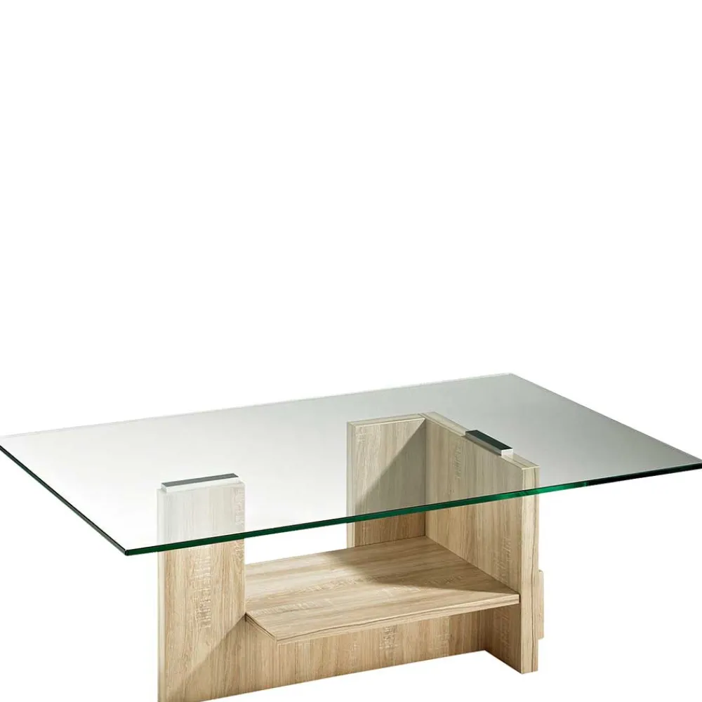 Wohnen Tische<Wohnzimmer Glastisch auf Säulengestell mit Ablage - Durense