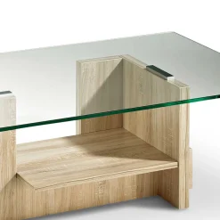 Wohnen Tische<Wohnzimmer Glastisch auf Säulengestell mit Ablage - Durense