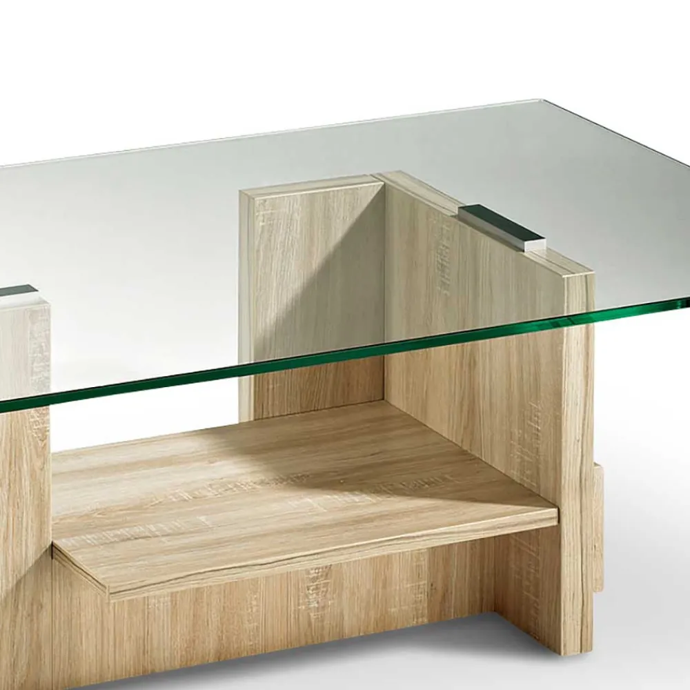 Wohnen Tische<Wohnzimmer Glastisch auf Säulengestell mit Ablage - Durense