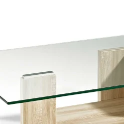 Wohnen Tische<Wohnzimmer Glastisch auf Säulengestell mit Ablage - Durense