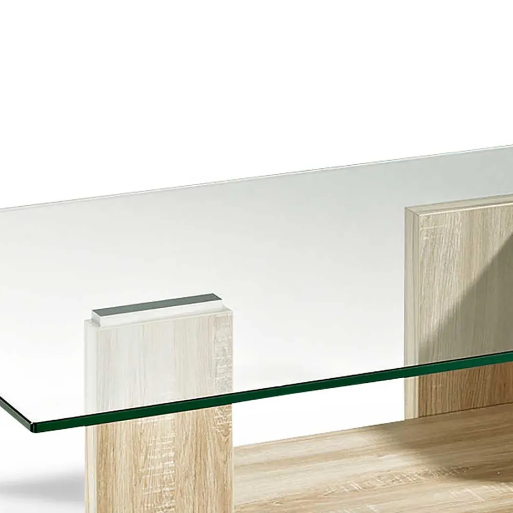 Wohnen Tische<Wohnzimmer Glastisch auf Säulengestell mit Ablage - Durense