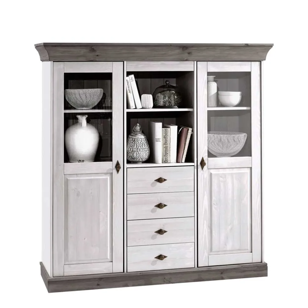Wohnen Highboards<Wohnzimmer Highboard Mirandesca in Grau Weiß