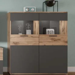 Wohnen Highboards<Wohnzimmer Highboard mit Glaseinsätzen - Lucios