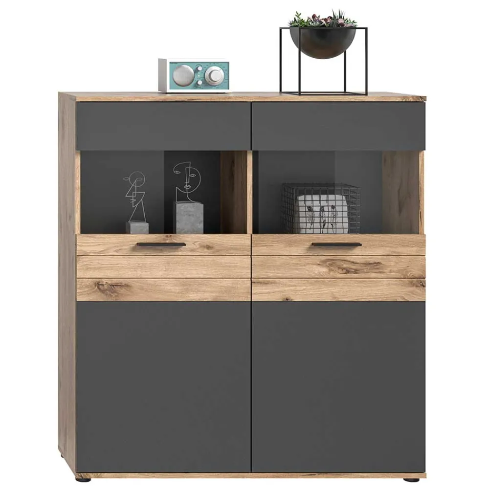 Wohnen Highboards<Wohnzimmer Highboard mit Glaseinsätzen - Lucios