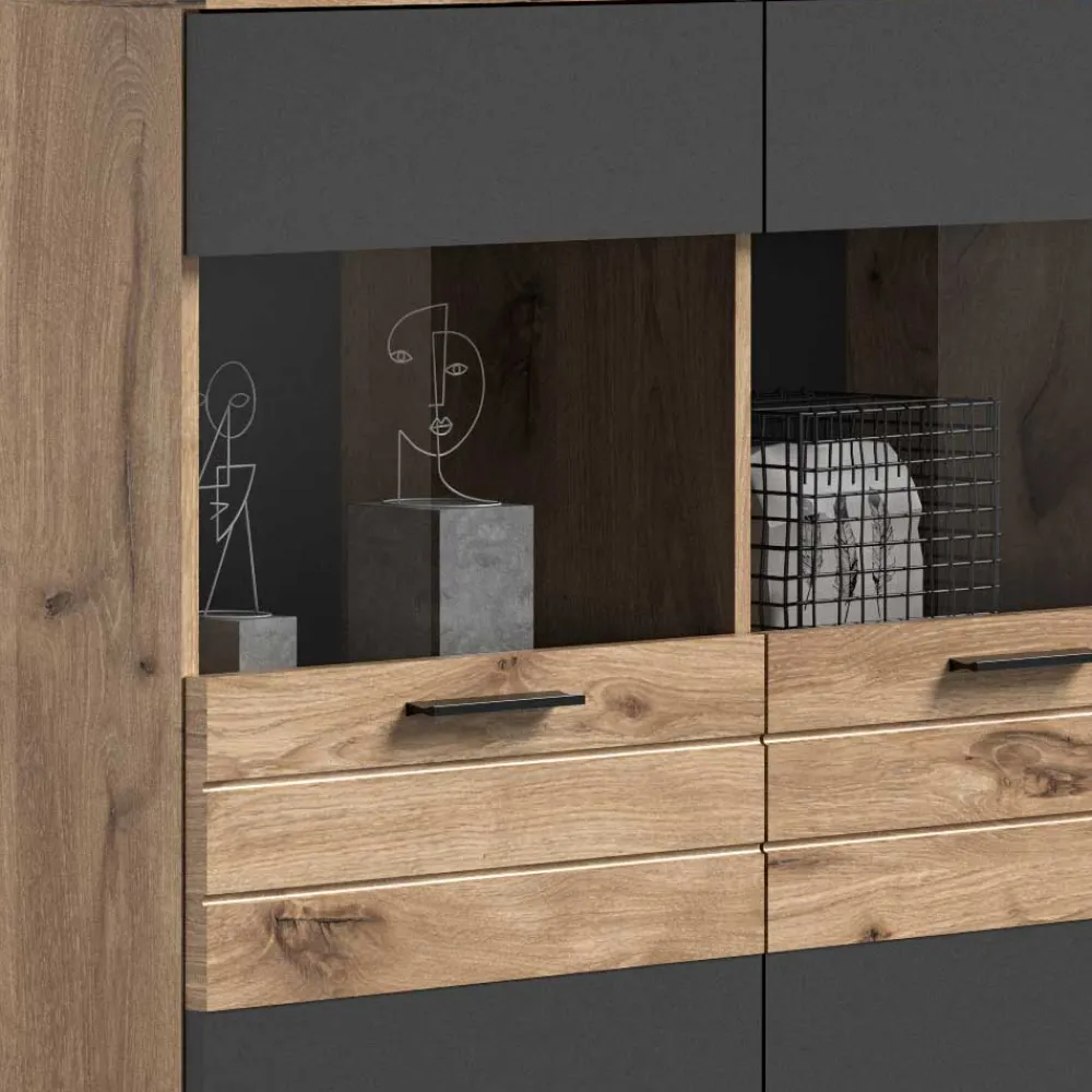 Wohnen Highboards<Wohnzimmer Highboard mit Glaseinsätzen - Lucios