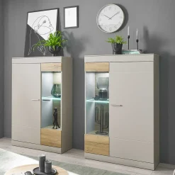 Wohnen Vitrinen<Wohnzimmer Highboard mit Glas Einsatz - Lioscas