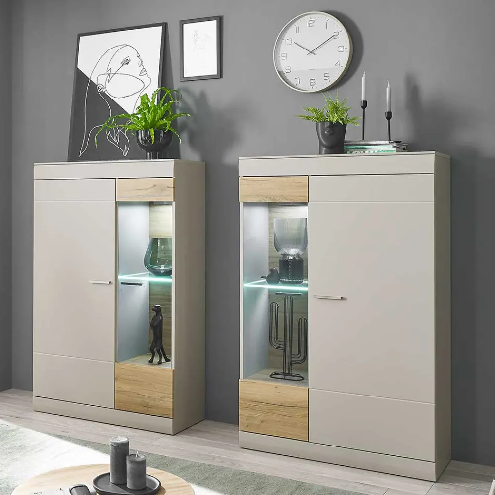 Wohnen Vitrinen<Wohnzimmer Highboard mit Glas Einsatz - Lioscas