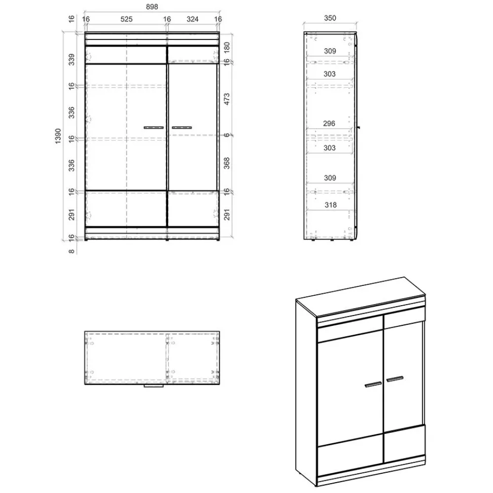 Wohnen Vitrinen<Wohnzimmer Highboard mit Glas Einsatz - Lioscas