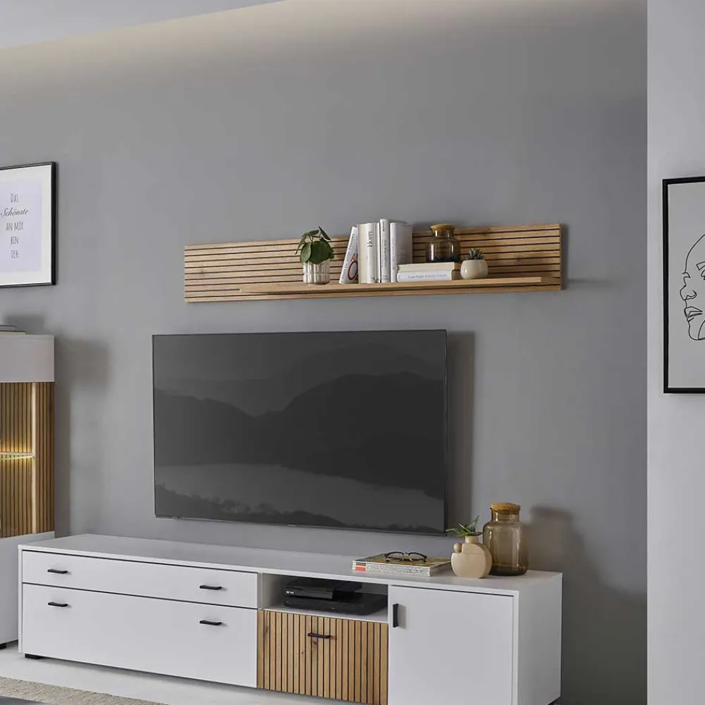 Wohnen Regale<Wohnzimmer Hängeboard in Wildeiche Optik - Nenaloro