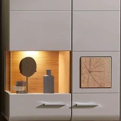 Wohnen Vitrinen<Wohnzimmer Hängeschrank mit Glaseinsatz in Grau - Fraguca