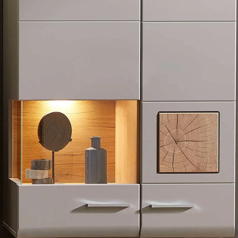 Wohnen Vitrinen<Wohnzimmer Hängeschrank mit Glaseinsatz in Grau - Fraguca