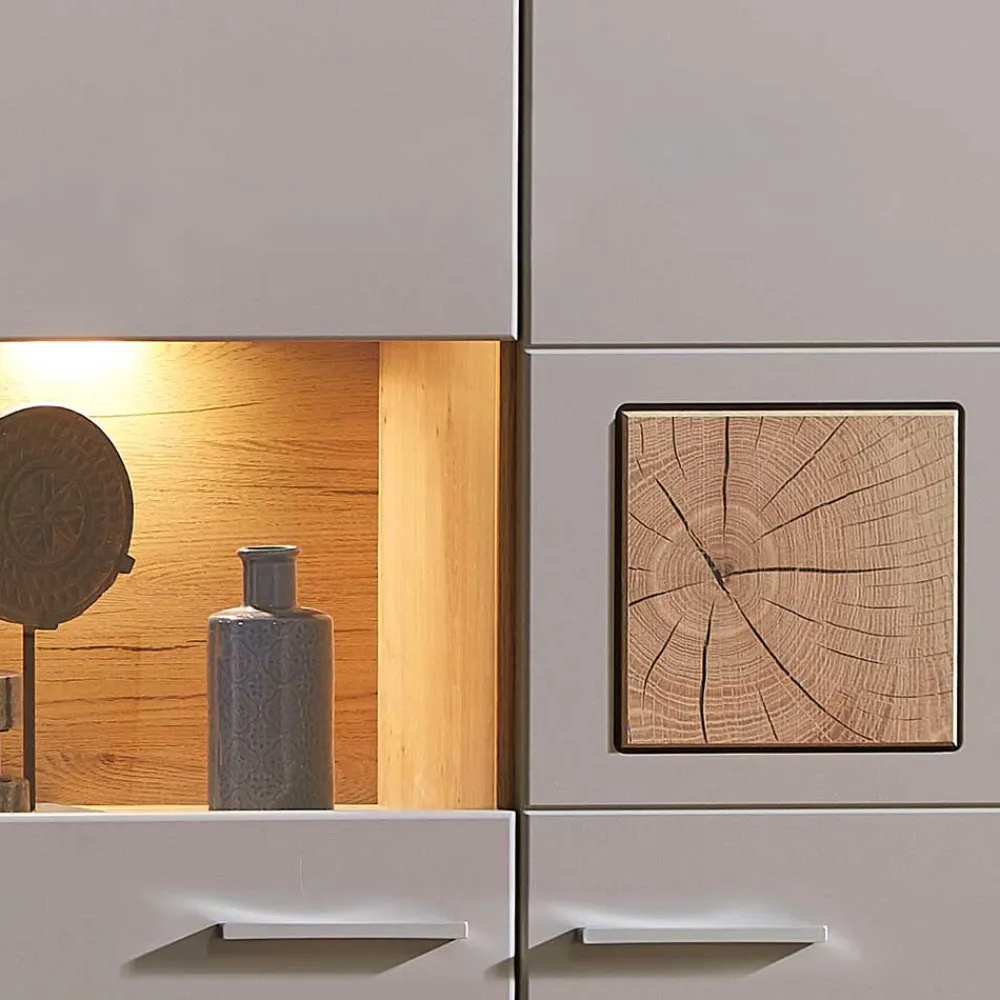 Wohnen Vitrinen<Wohnzimmer Hängeschrank mit Glaseinsatz in Grau - Fraguca
