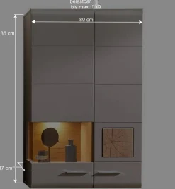 Wohnen Vitrinen<Wohnzimmer Hängeschrank mit Glaseinsatz in Grau - Fraguca