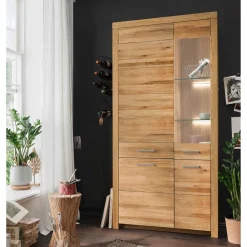 Wohnen Vitrinen<Wohnzimmer Massivholzschrank mit Glas Einsatz - Loitons