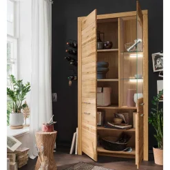 Wohnen Vitrinen<Wohnzimmer Massivholzschrank mit Glas Einsatz - Loitons