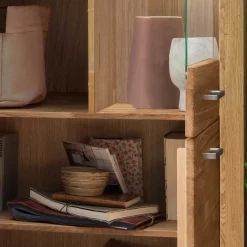 Wohnen Vitrinen<Wohnzimmer Massivholzschrank mit Glas Einsatz - Loitons