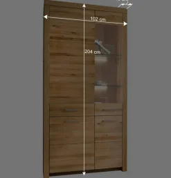 Wohnen Vitrinen<Wohnzimmer Massivholzschrank mit Glas Einsatz - Loitons