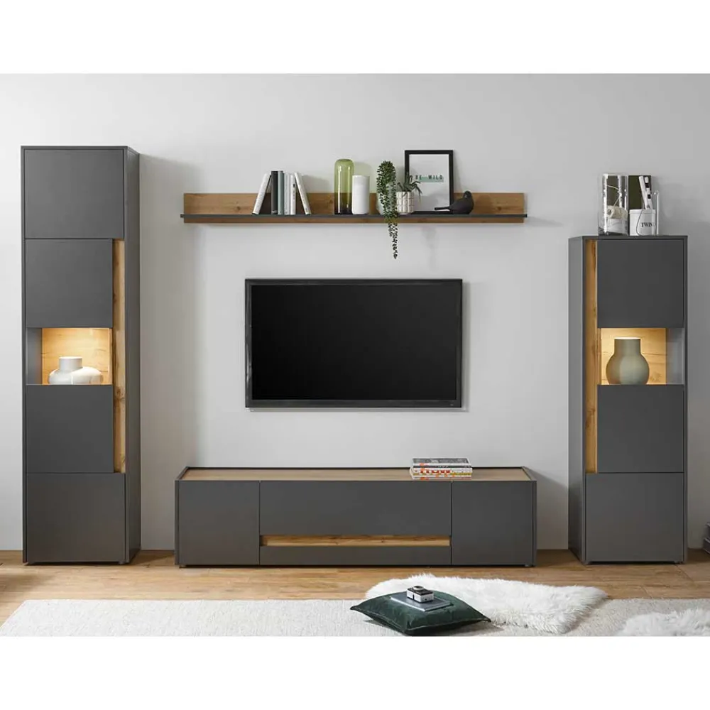 Wohnen Wohnwände<Wohnzimmer Möbel Wohnwand günstig - Ahilav (vierteilig)