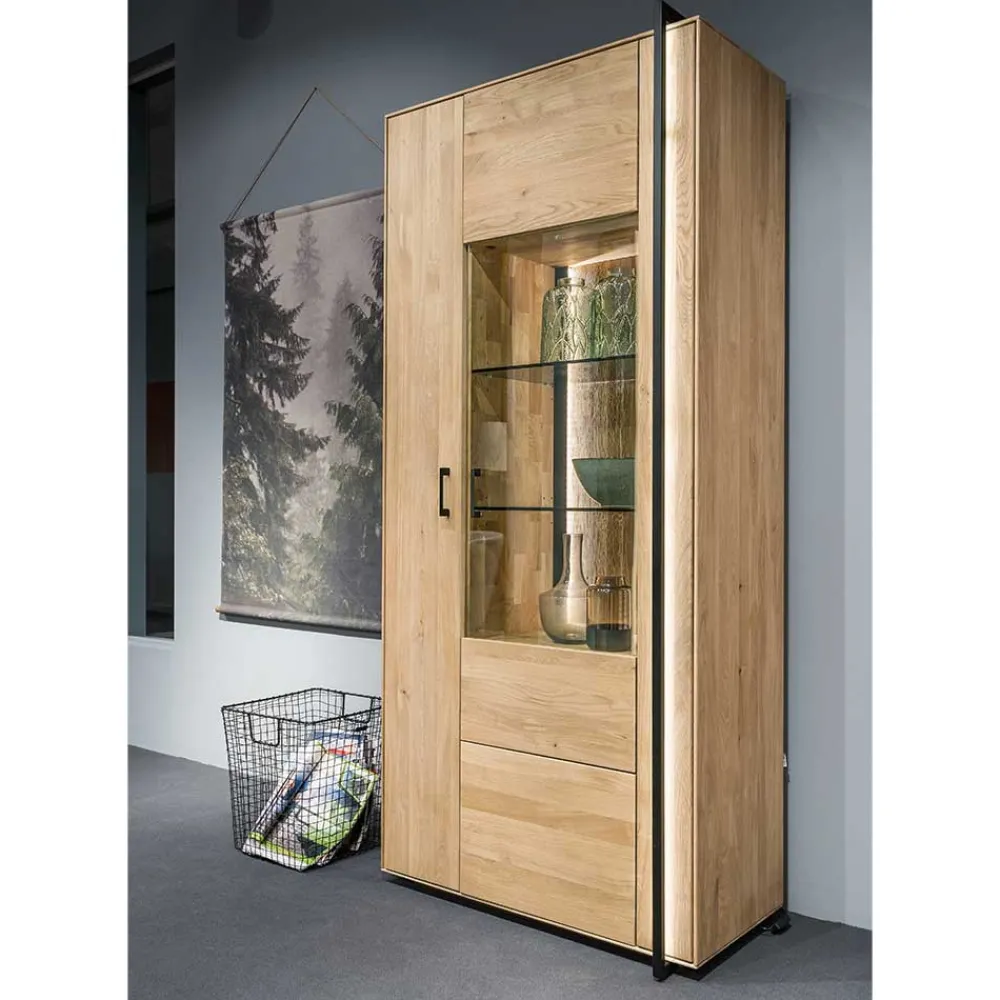 Wohnen Vitrinen<Wohnzimmer Schrank aus Asteiche Massivholz & Glas - Clenza