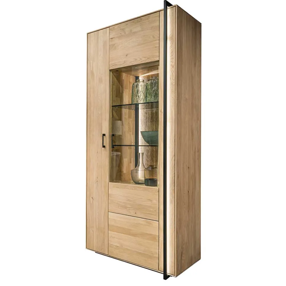 Wohnen Vitrinen<Wohnzimmer Schrank aus Asteiche Massivholz & Glas - Clenza