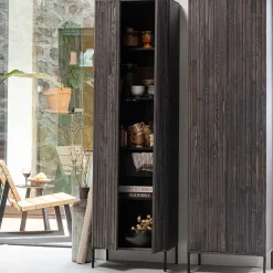 Wohnen Vitrinen<Wohnzimmer Schrank in Esche Dunkel & Schwarz - Eyes