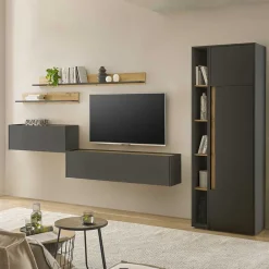 Wohnen Wohnwände<Wohnzimmer Schrank Kombi in Anthrazit - Ahilav (sechsteilig)