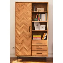 Wohnen Vitrinen<Wohnzimmer Schrank mit Tür Fischgrät Optik - Kerfa