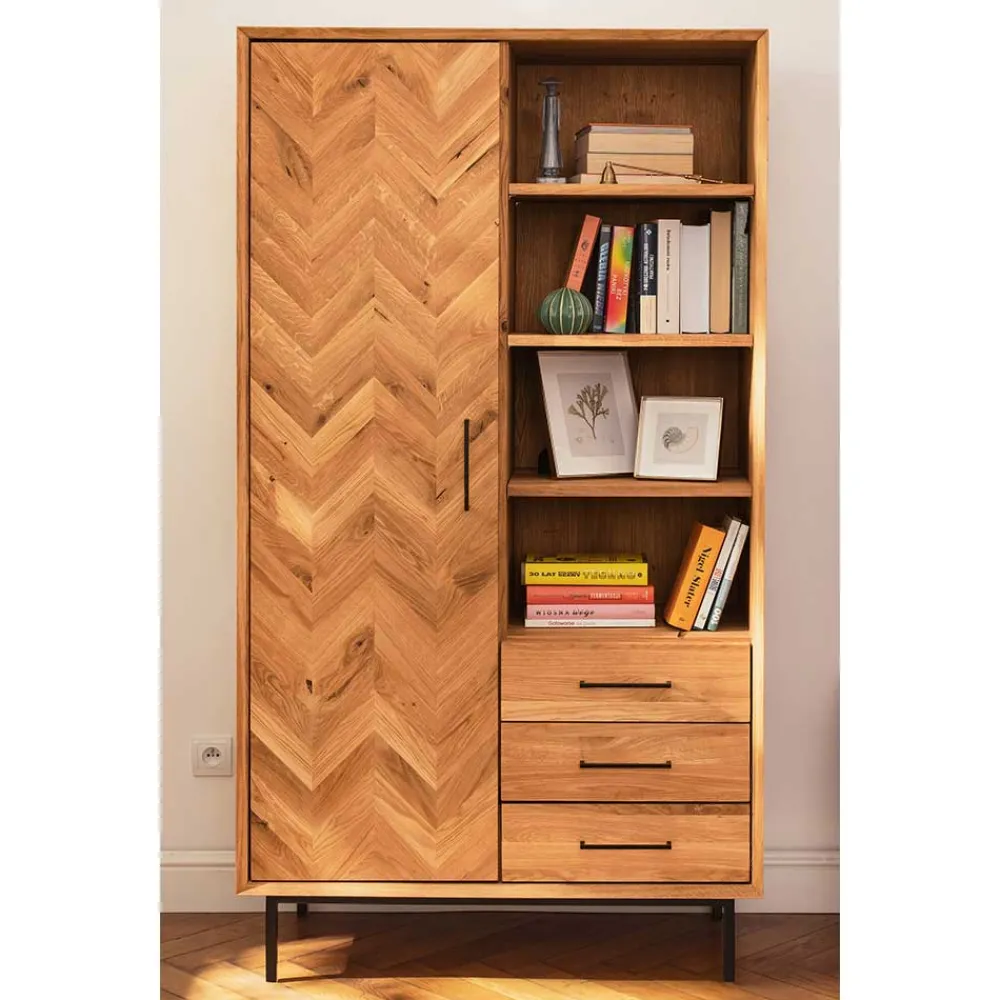 Wohnen Vitrinen<Wohnzimmer Schrank mit Tür Fischgrät Optik - Kerfa